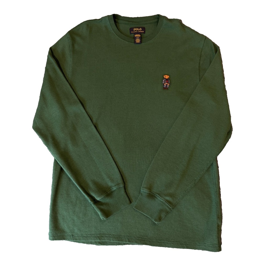 Polo Ralph Lauren Sleepwear Waffle Knit Thermal Shirt Jeans Bear Green Men's L